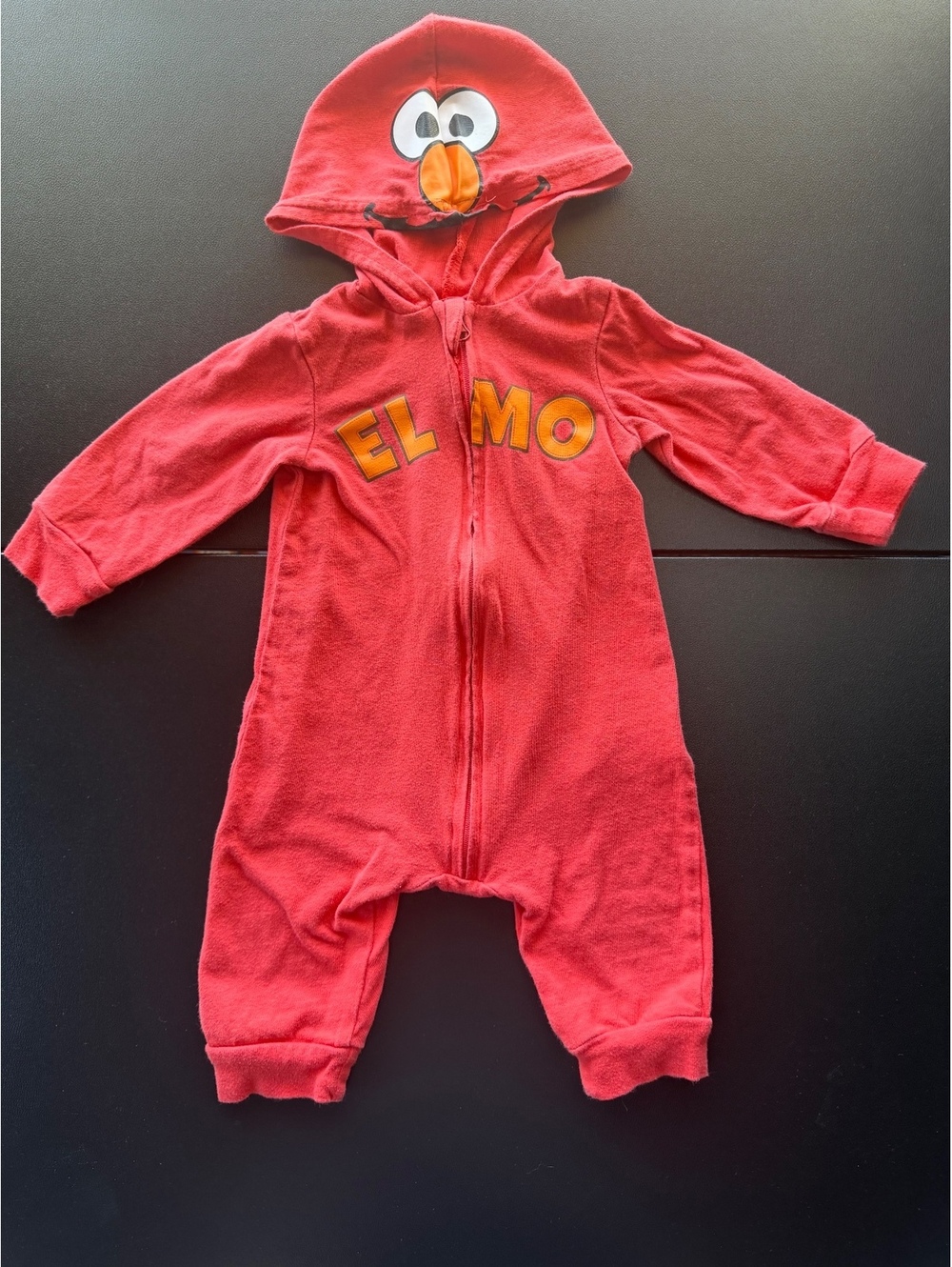 Sesame Street Elmo Baby 3-6M Hooded Romper One Piece Costume Red Zip Jumpsuit